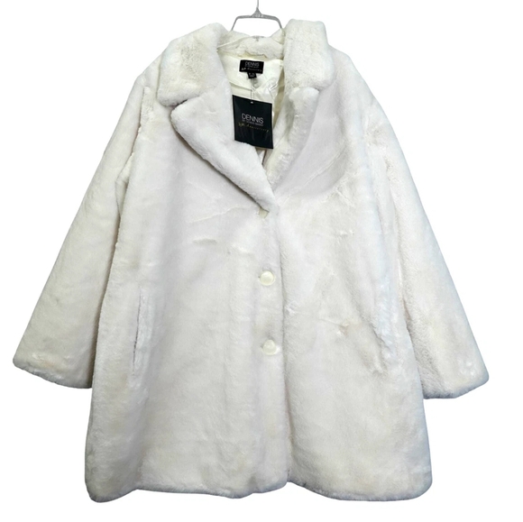 Dennis Basso White Faux Fur Coat With Pockets 30th Anniversary New With Tags - Picture 2 of 9